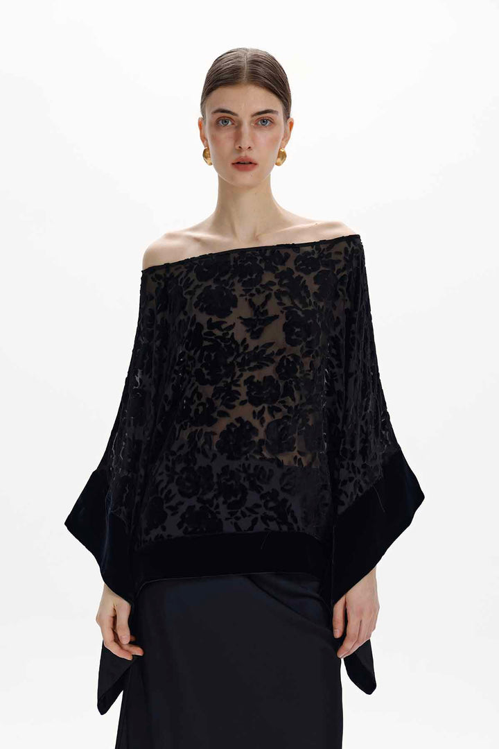 Tessa Floral Silk Velvet Batwing Top