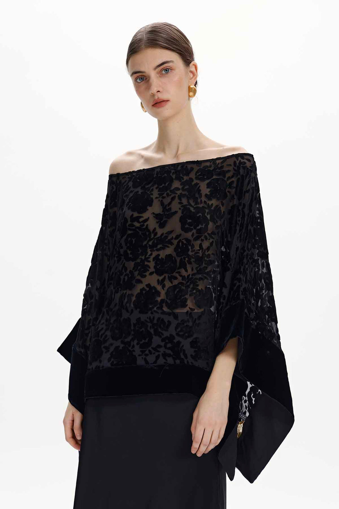 Tessa Floral Silk Velvet Batwing Top