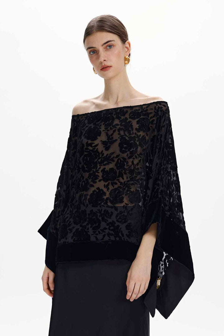 Tessa Floral Silk Velvet Batwing Top