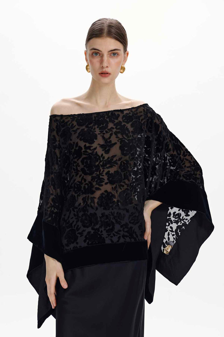 Tessa Floral Silk Velvet Batwing Top
