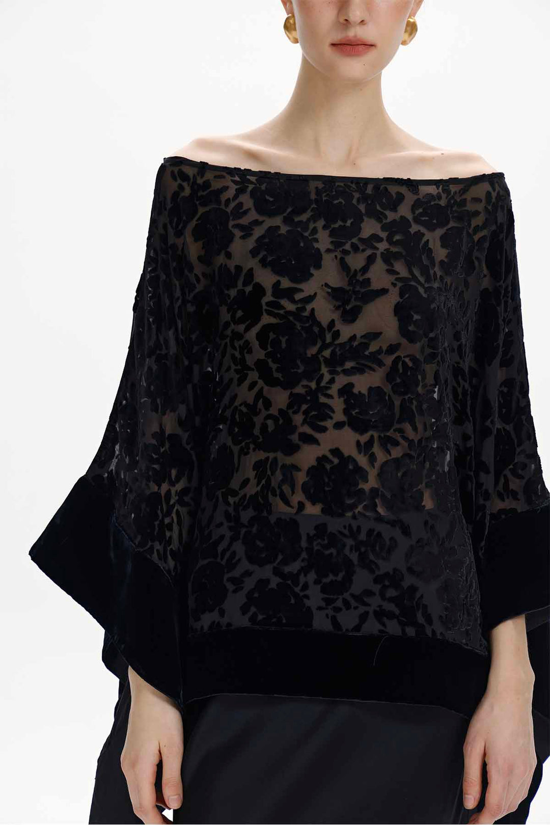 Tessa Floral Silk Velvet Batwing Top