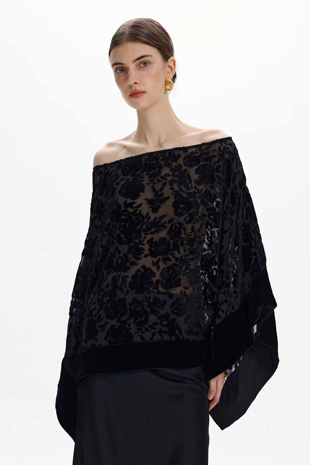 Tessa Floral Silk Velvet Batwing Top