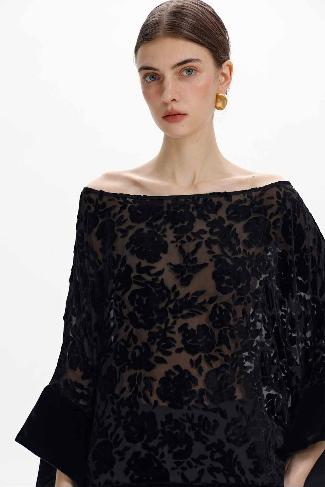 Tessa Floral Silk Velvet Batwing Top
