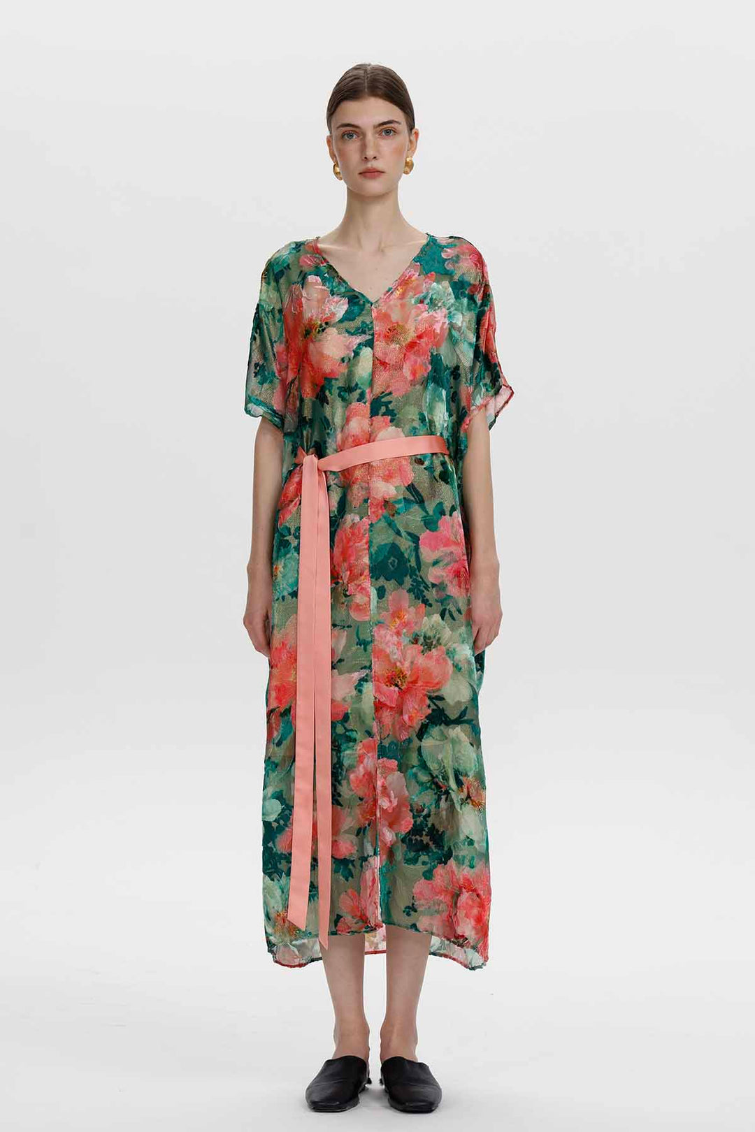 Melisande florales Ausbrenner-Samtkleid mit Gürtel