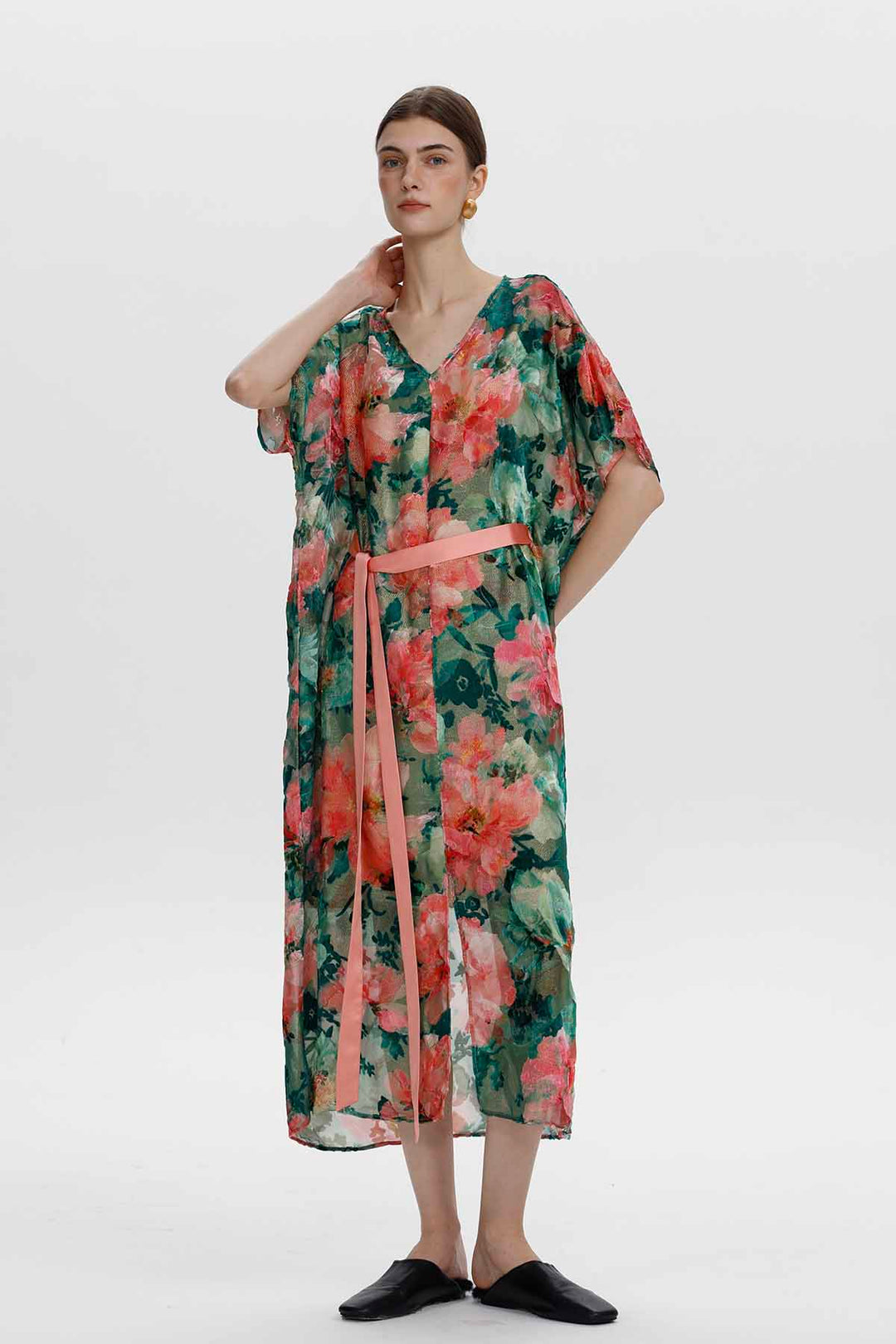 Melisande florales Ausbrenner-Samtkleid mit Gürtel