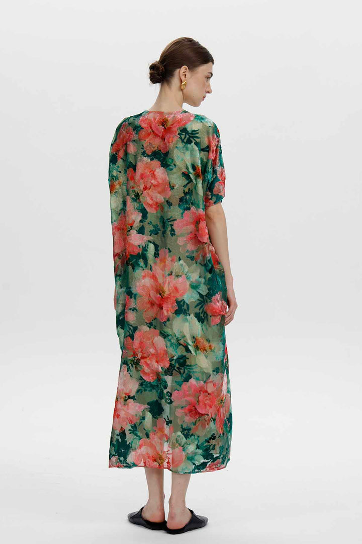 Melisande florales Ausbrenner-Samtkleid mit Gürtel