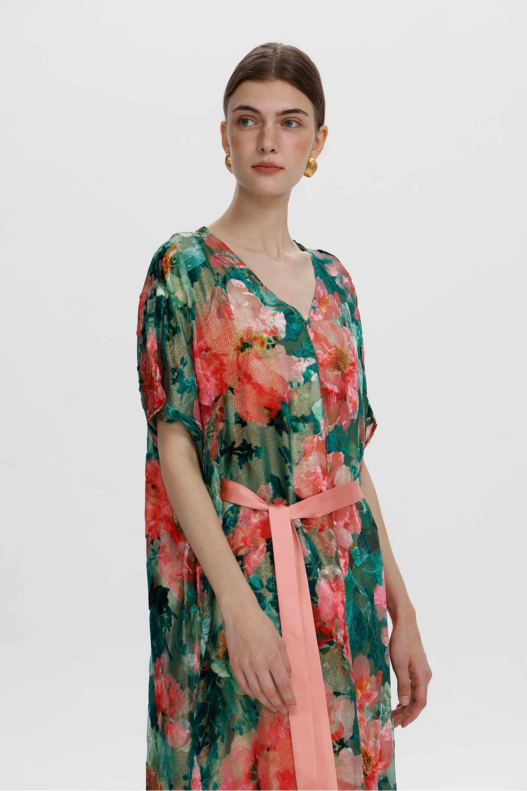 Melisande florales Ausbrenner-Samtkleid mit Gürtel
