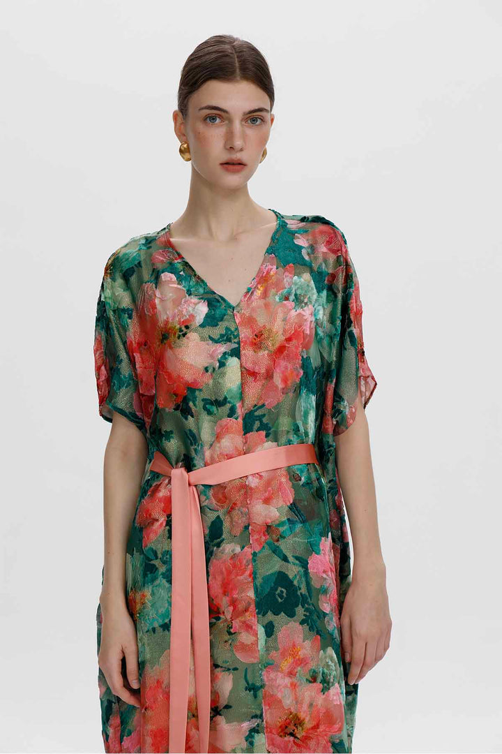 Melisande florales Ausbrenner-Samtkleid mit Gürtel