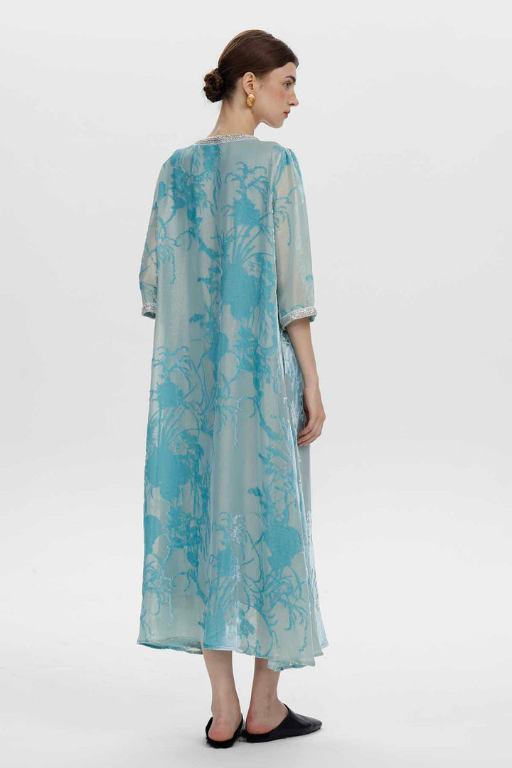 Robe longue en velours fleuri ornée Zinnia