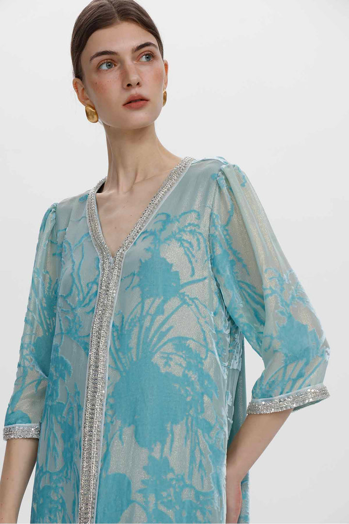 Robe longue en velours fleuri ornée Zinnia