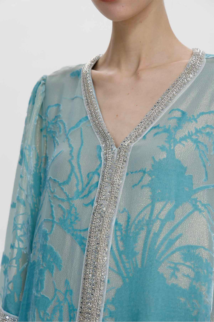 Robe longue en velours fleuri ornée Zinnia