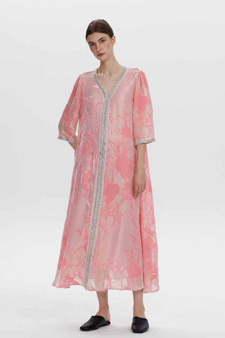 Robe longue en velours fleuri ornée Zinnia