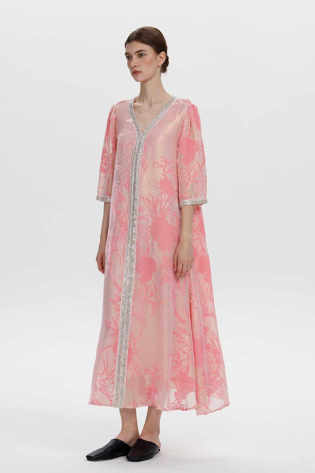 Robe longue en velours fleuri ornée Zinnia