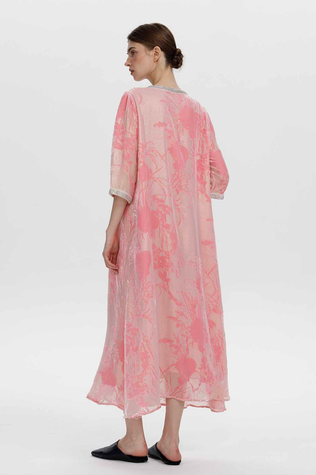 Robe longue en velours fleuri ornée Zinnia