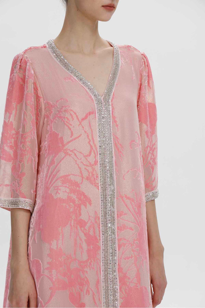 Robe longue en velours fleuri ornée Zinnia