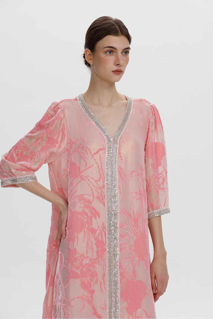 Robe longue en velours fleuri ornée Zinnia