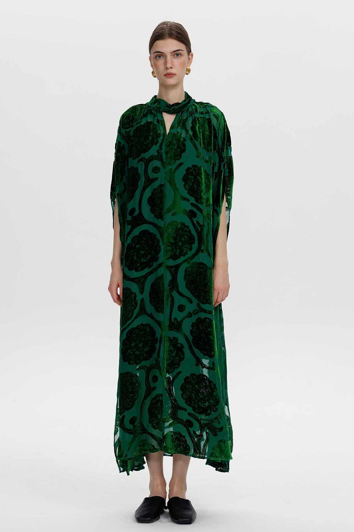 Solenne Florales Maxikleid aus Burnout-Samt