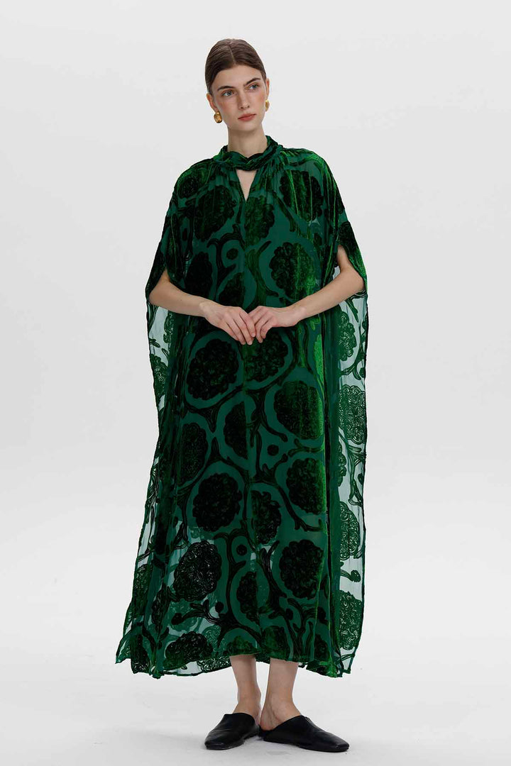 Solenne Florales Maxikleid aus Burnout-Samt