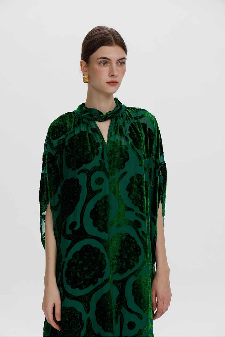Solenne Florales Maxikleid aus Burnout-Samt