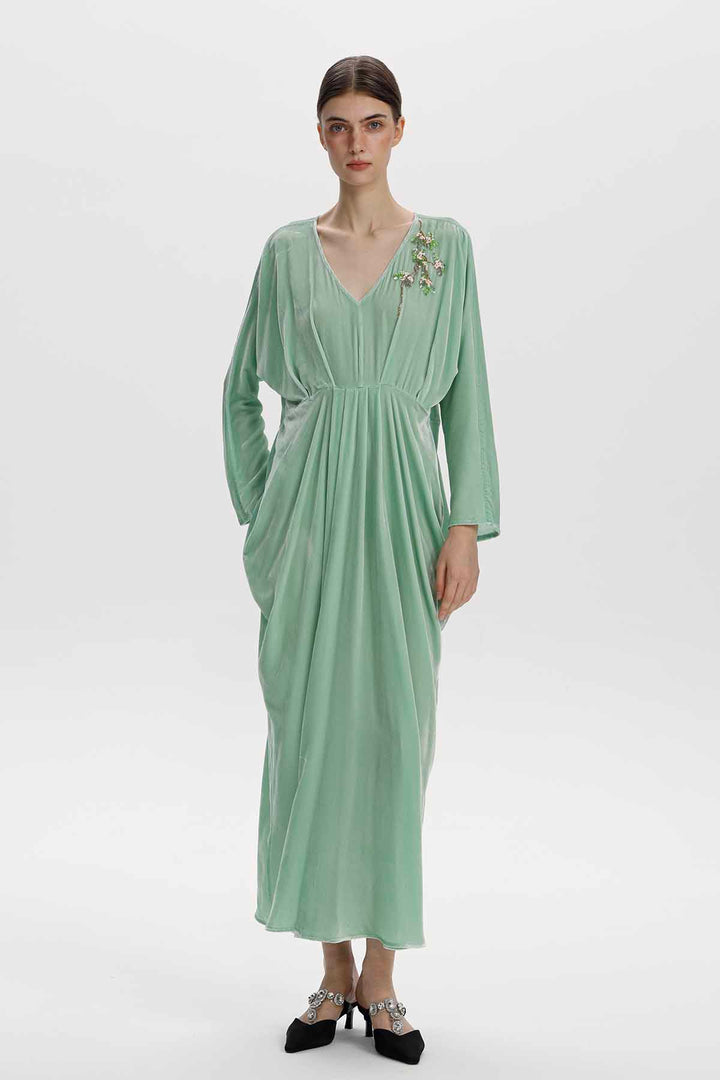 Adele Beaded Floral Velvet Maxi Dress