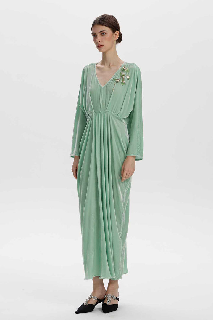 Adele Beaded Floral Velvet Maxi Dress