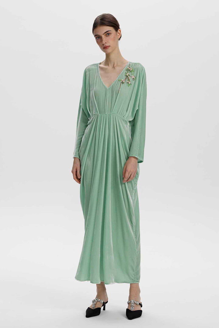 Adele Beaded Floral Velvet Maxi Dress