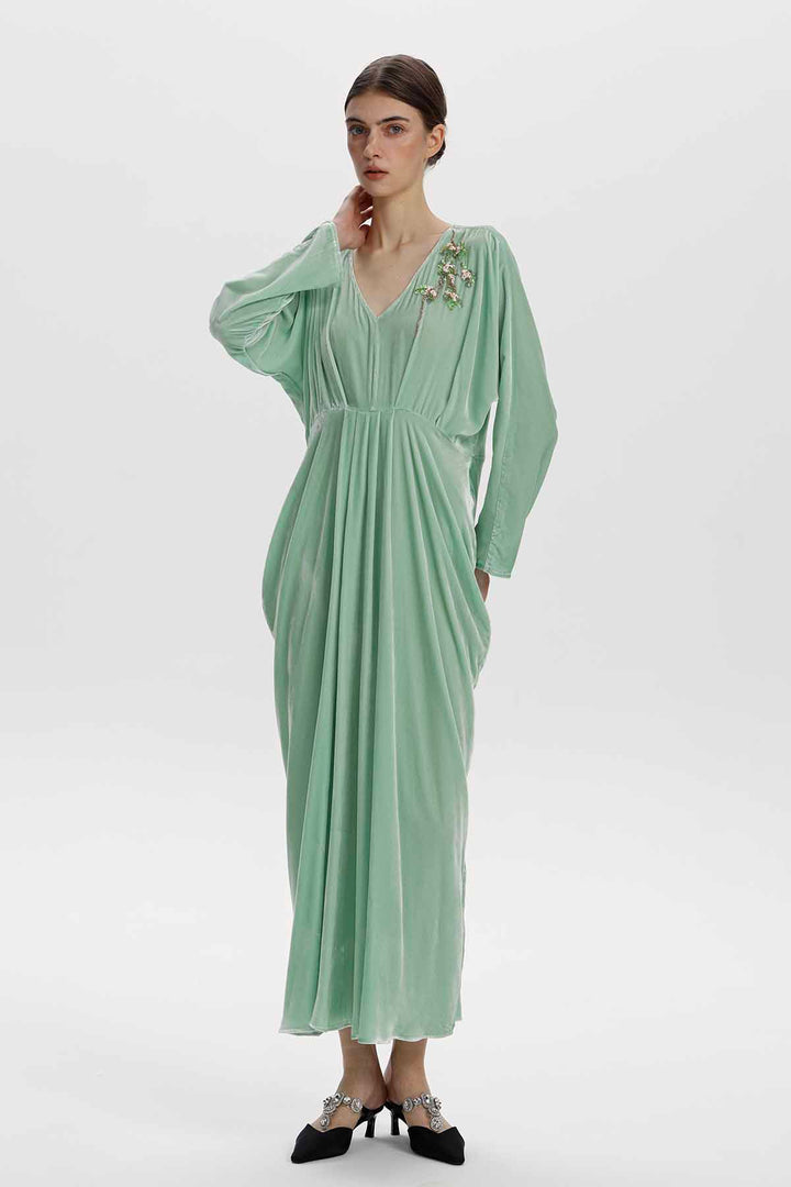 Adele Beaded Floral Velvet Maxi Dress