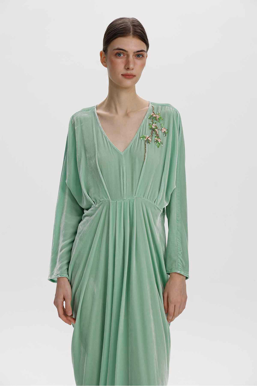Adele Beaded Floral Velvet Maxi Dress