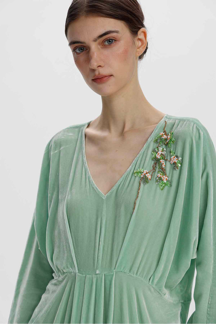 Adele Beaded Floral Velvet Maxi Dress