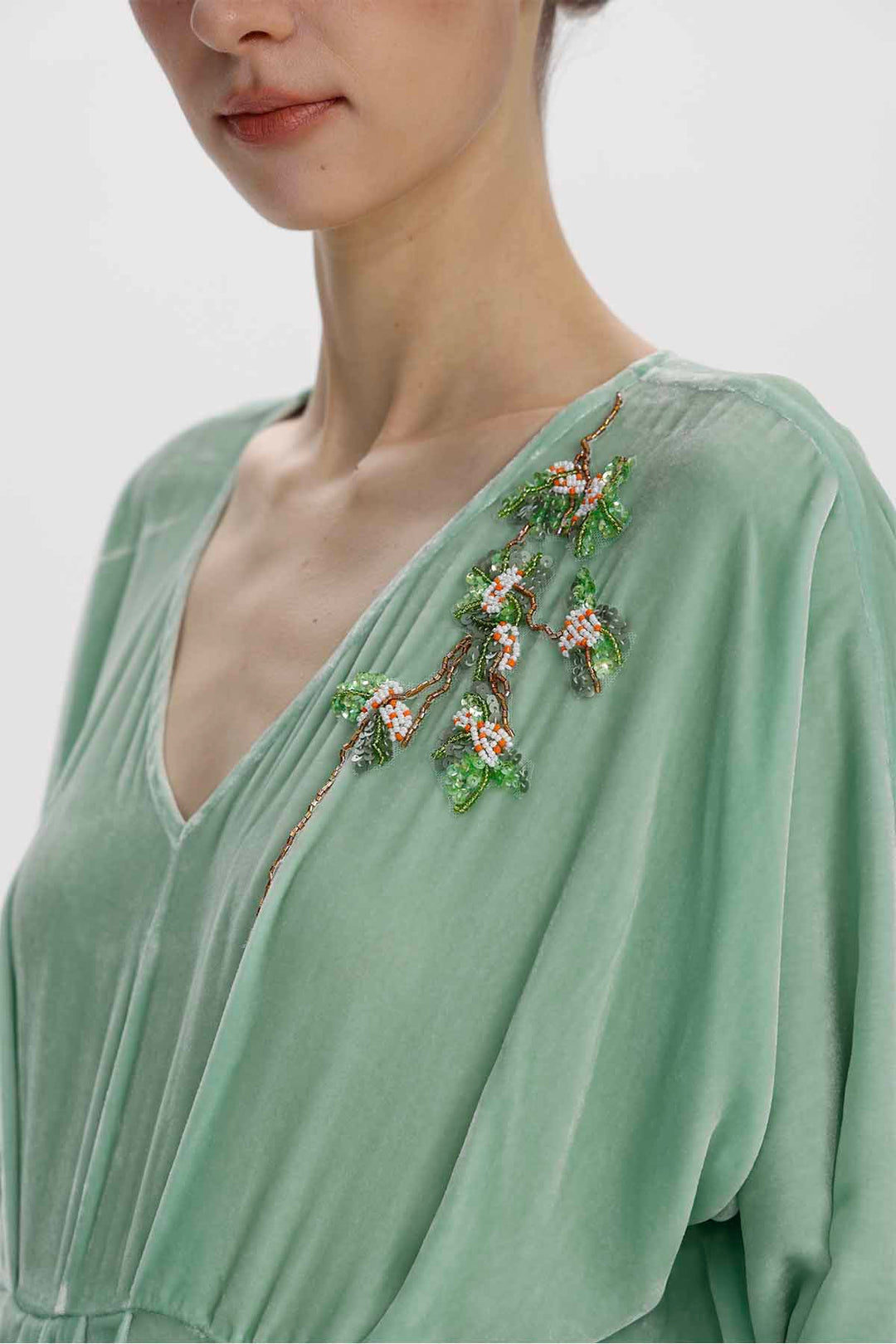 Adele Beaded Floral Velvet Maxi Dress
