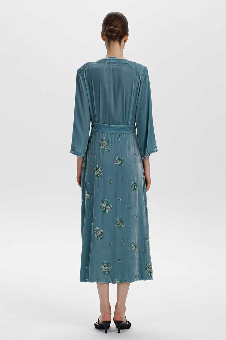 Alma Beaded Floral Silk Velvet Dress