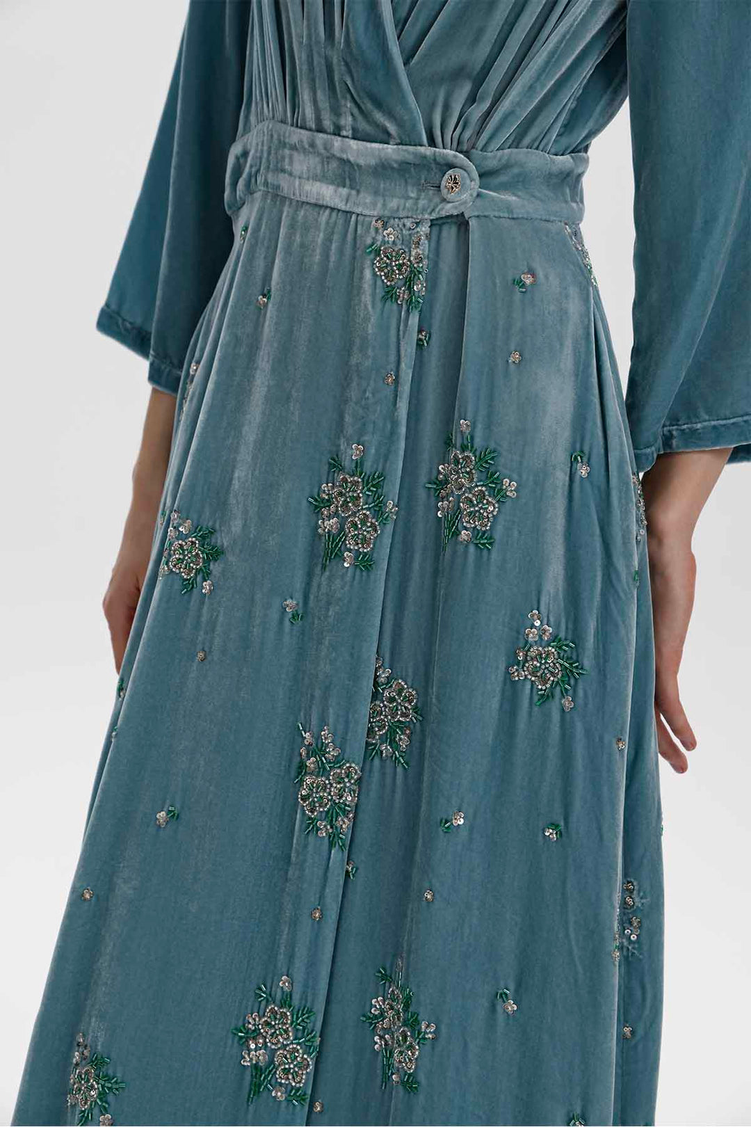 Alma Beaded Floral Silk Velvet Dress