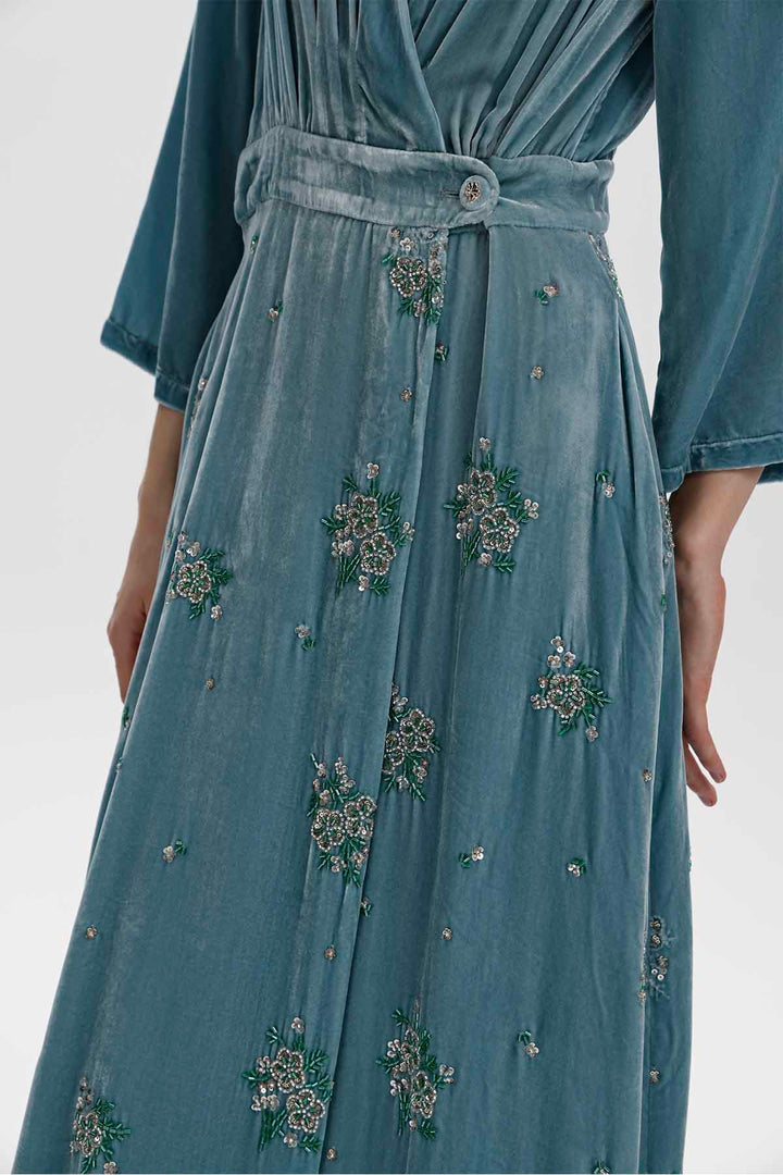 Alma Beaded Floral Silk Velvet Dress