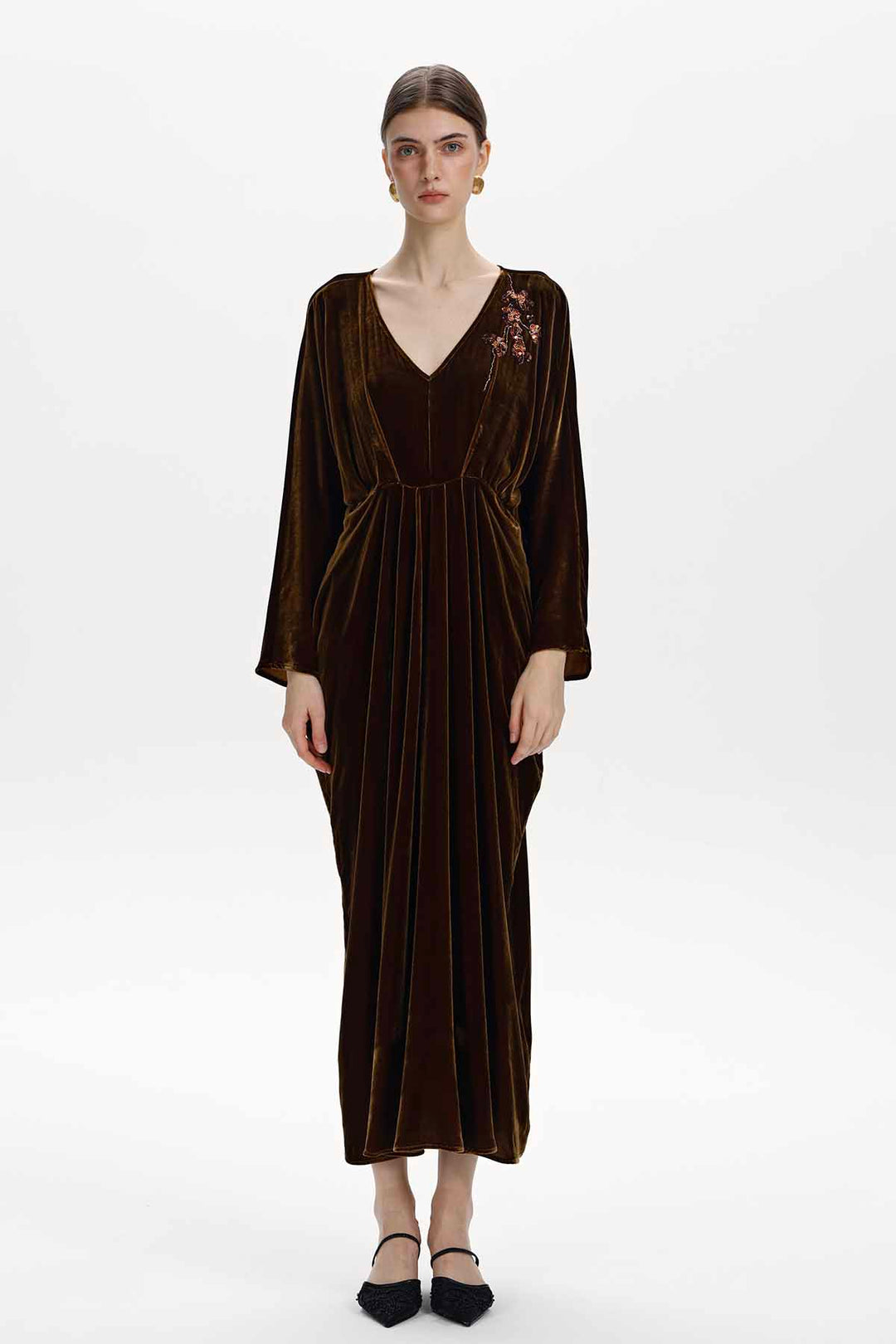 Adele Beaded Floral Velvet Maxi Dress