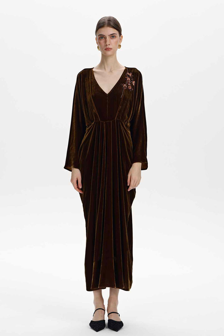 Adele Beaded Floral Velvet Maxi Dress