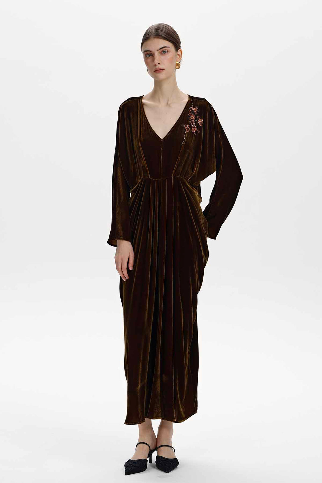 Adele Beaded Floral Velvet Maxi Dress