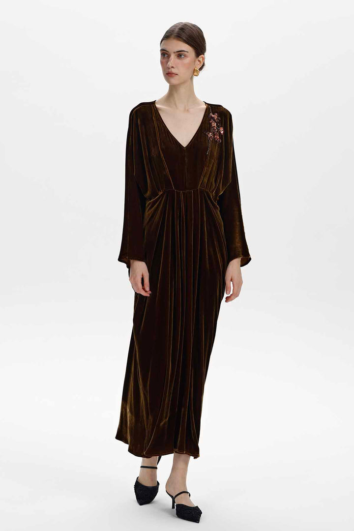 Adele Beaded Floral Velvet Maxi Dress