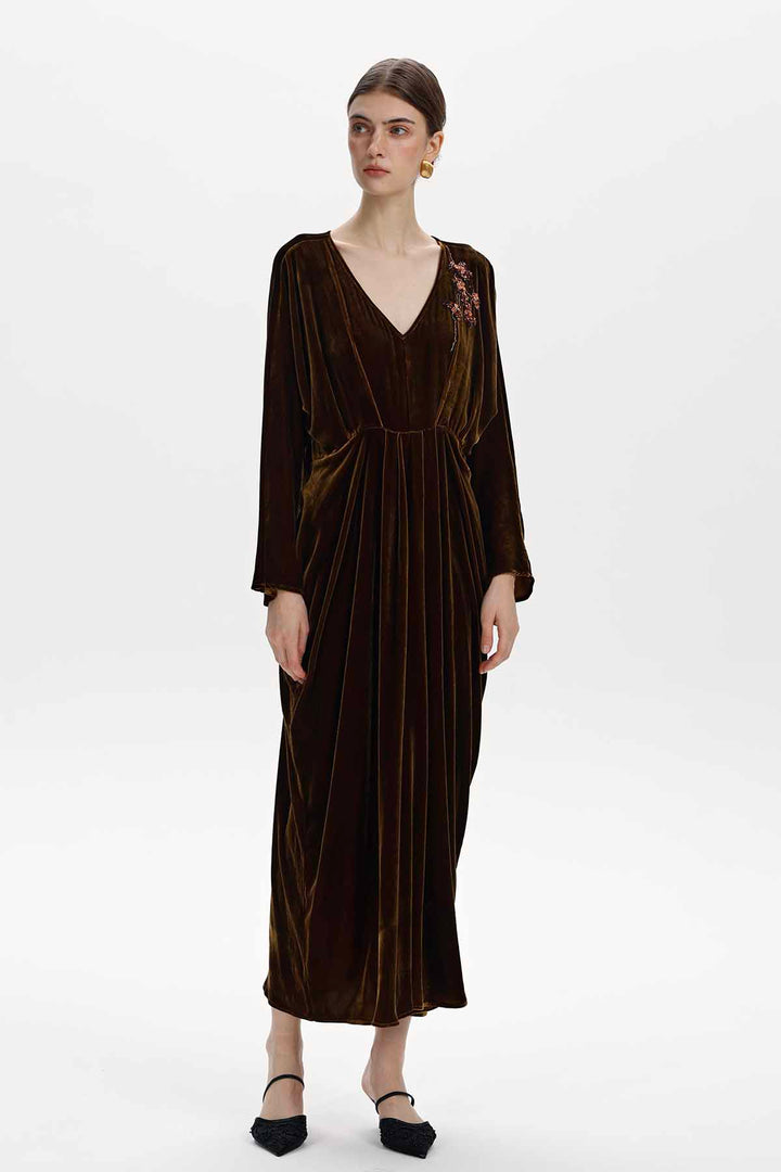 Adele Beaded Floral Velvet Maxi Dress