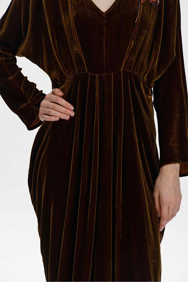 Adele Beaded Floral Velvet Maxi Dress