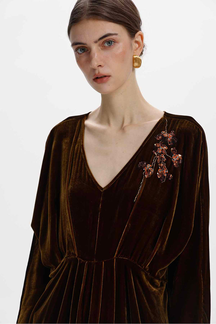 Adele Beaded Floral Velvet Maxi Dress