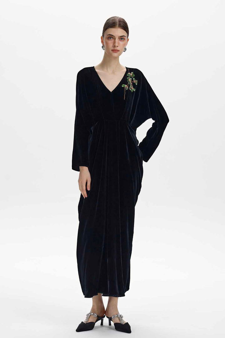 Adele Beaded Floral Velvet Maxi Dress