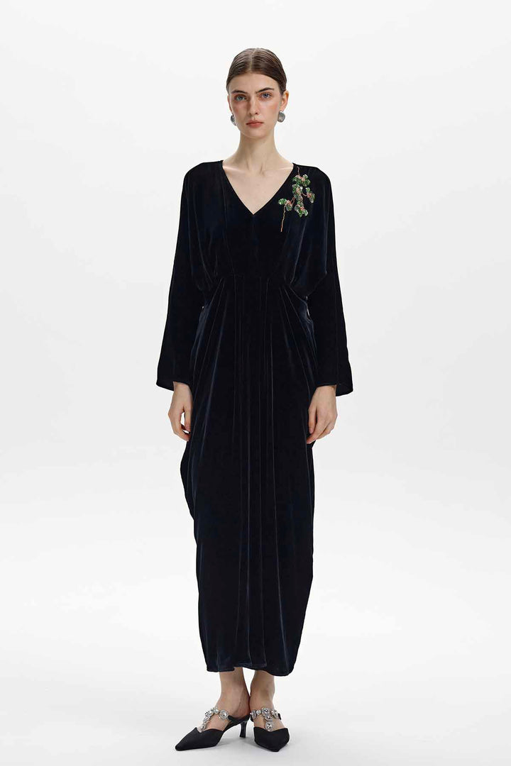 Adele Beaded Floral Velvet Maxi Dress