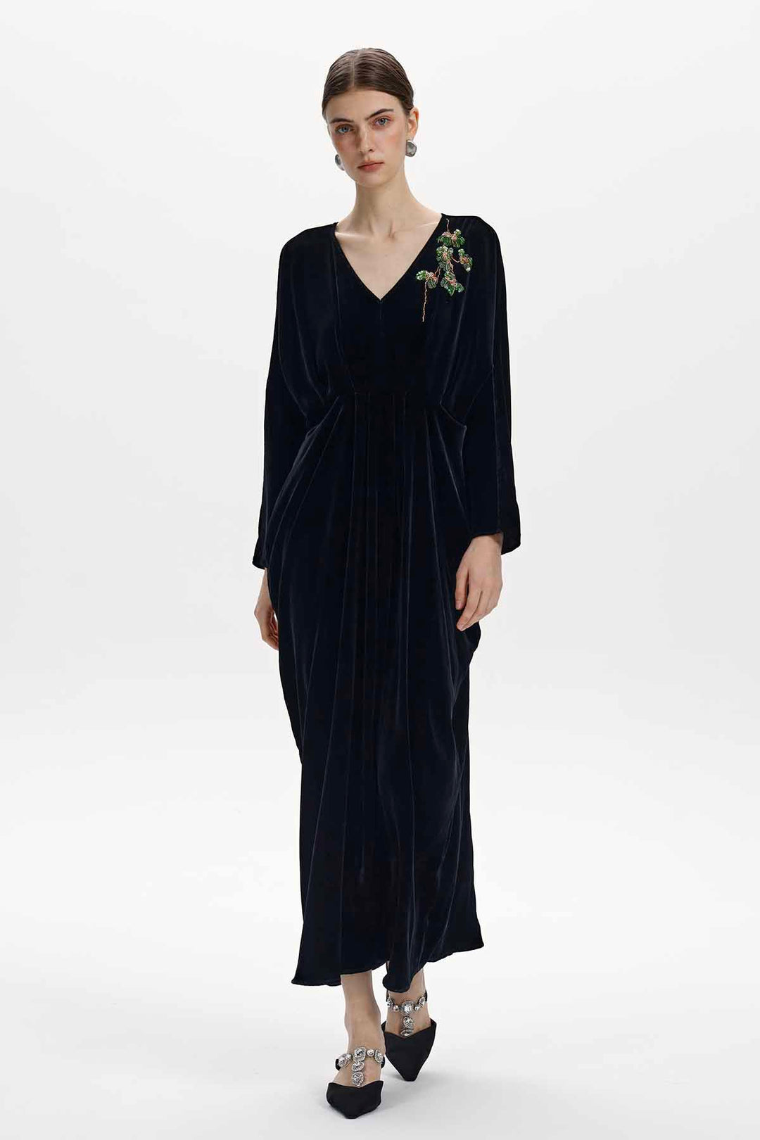 Adele Beaded Floral Velvet Maxi Dress