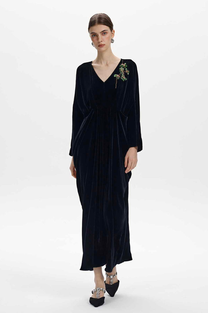 Adele Beaded Floral Velvet Maxi Dress