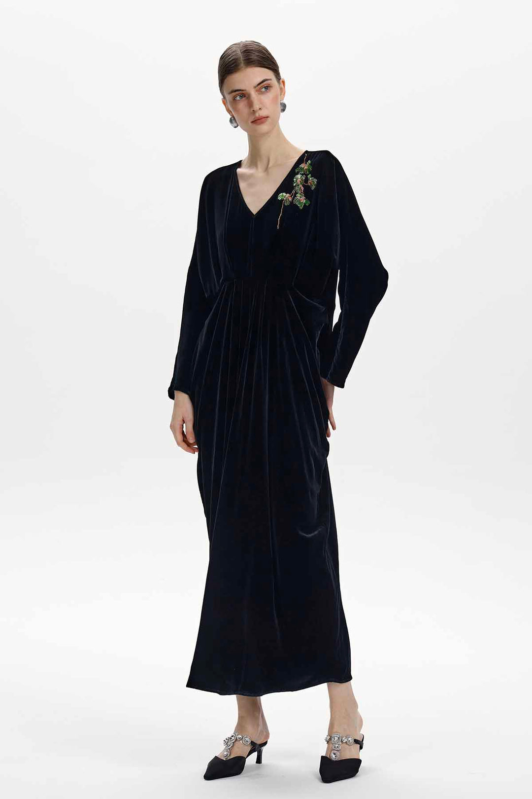 Adele Beaded Floral Velvet Maxi Dress