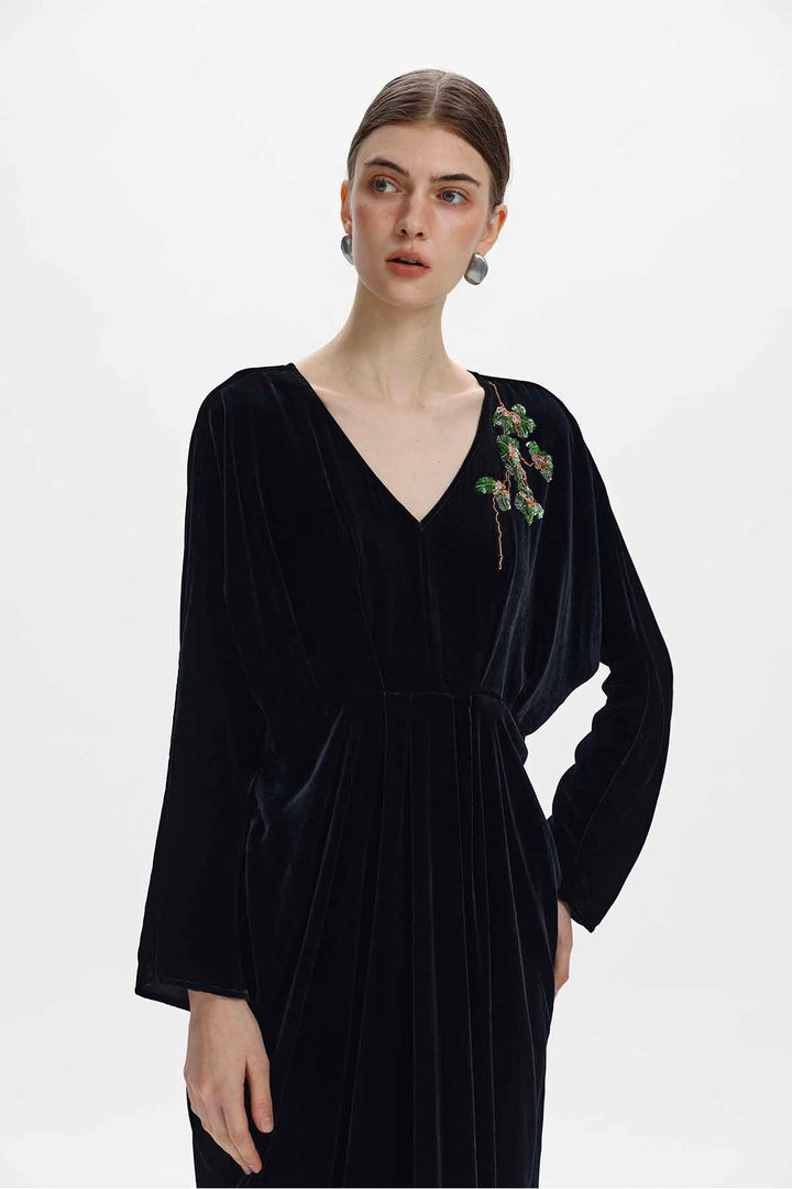 Adele Beaded Floral Velvet Maxi Dress