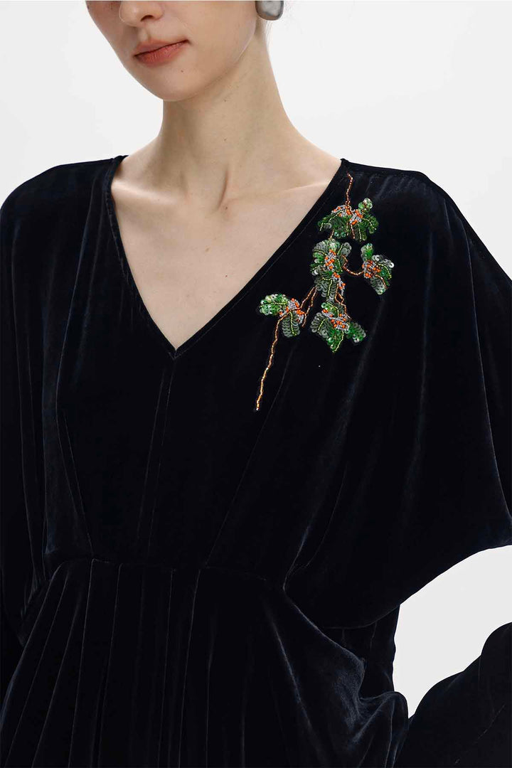 Adele Beaded Floral Velvet Maxi Dress