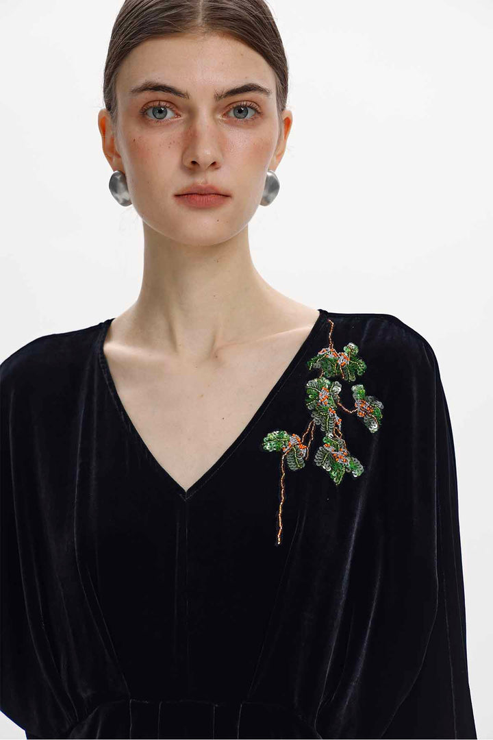 Adele Beaded Floral Velvet Maxi Dress