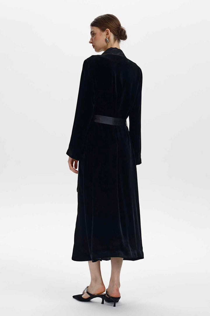 Aster Floral Beaded Silk Velvet Wrap Coat