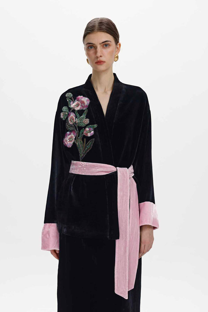 Cora Hand Beaded Floral Silk Velvet Jacket